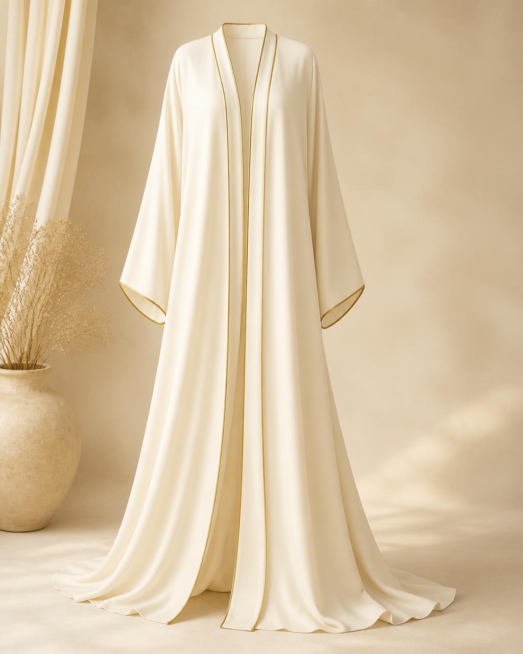 Hana Gold-Piped Abaya in Ivory