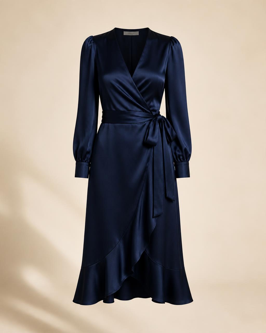 Layla Satin Wrap Dress in Midnight