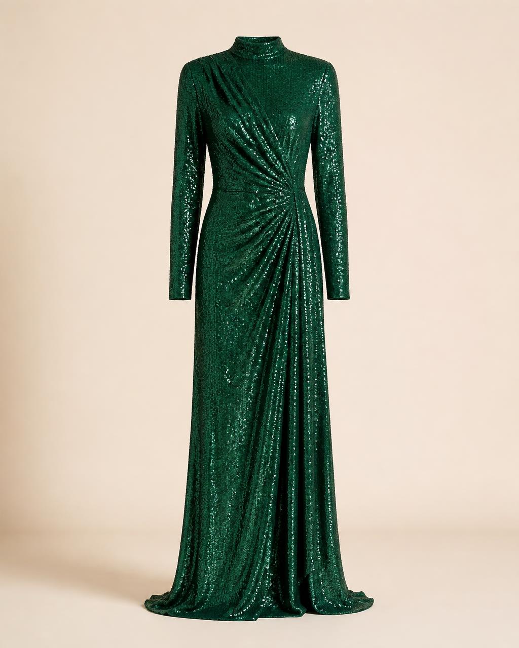 Amira Draped Gown in Emerald