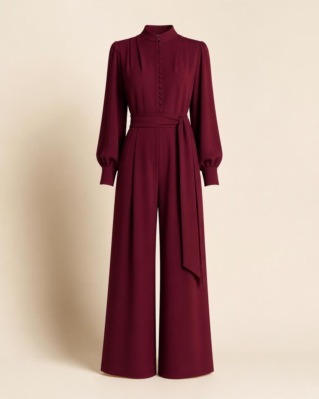 Maram Belted Jumpsuit — Burgundy